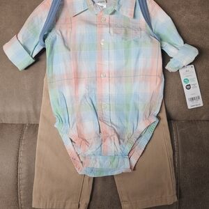 Carter's Pastel Plaid Bodysuit with Tan Pants